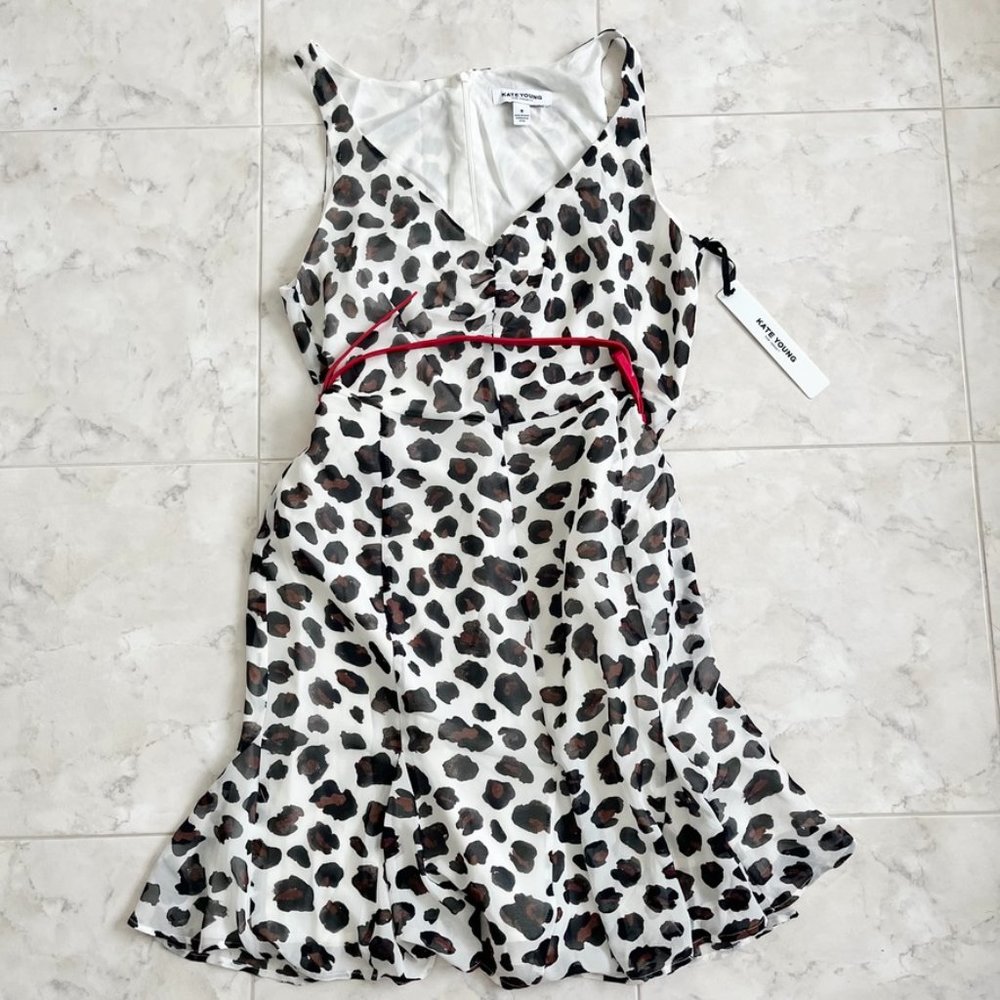 NEW Kate Young Leopard-Patterned Fit & Flare Dress w/ Red Belt Women 8